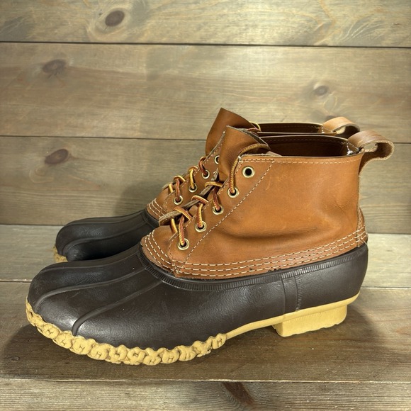 ll bean duck boot mens size 10 shoes brown leather waterproof winter rain - Picture 1 of 11